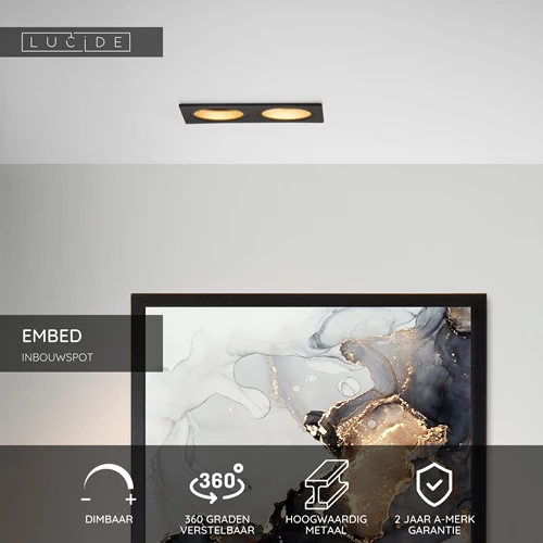 Lucide EMBED - Inbouwspot - 2xGU10 - Zwart - USP